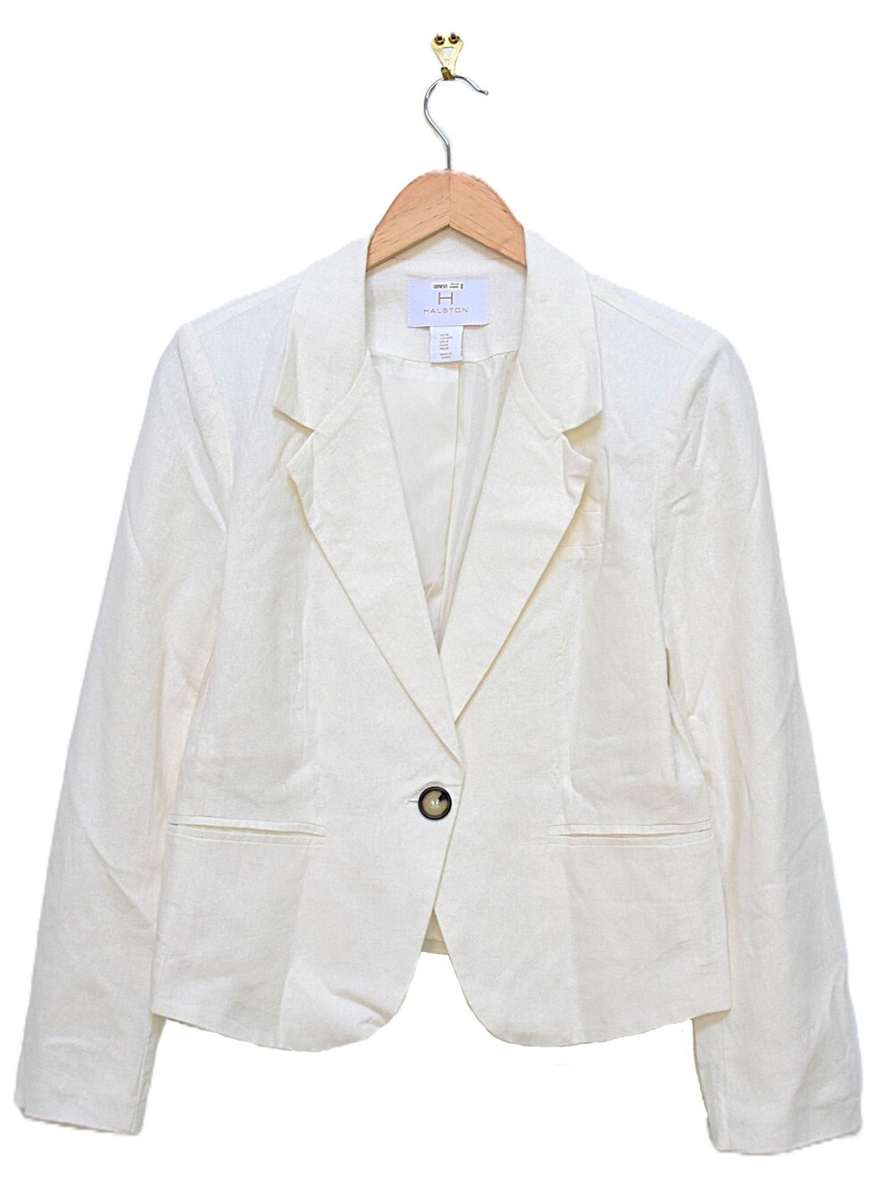 Halston Linen Blend Blazer Jacket Cream White Size M Business Casual Minimalist